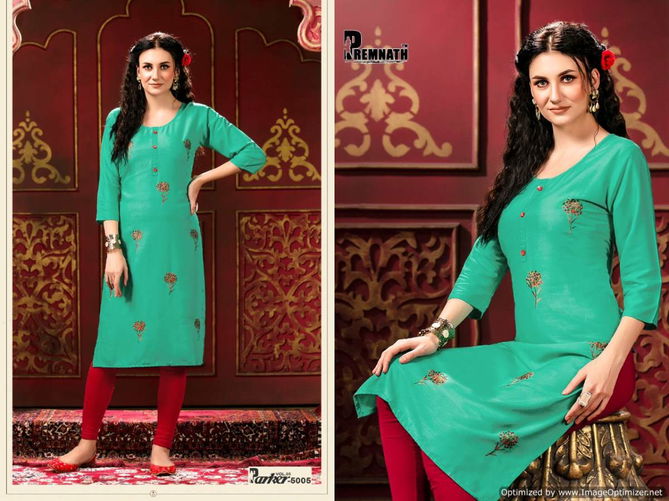 Premnath Parker 5 Ethnic Wear Rayon Designer Embroidery Kurti Collection